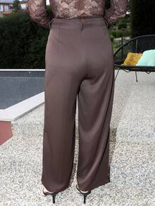 Gretanique Women's Retro Elegant Jacquard Crimp Pleated Wide-Leg Pants, Autumn/Winter Fall Cloth For Women - Coffee Brown - View 2