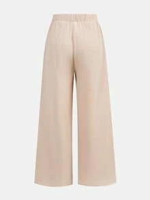 SHEIN 2pcs/Set Teen Girls Loose Halter Neck Tank Top + Long Pants Suit, Casual, Fashionable, Versatile, Suitable For Party, Outing, Sister Photo Shoot, Park, Camping, Vacation, Daily Leisure - Apricot - View 10