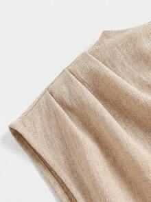 SHEIN Girlism 优雅卡其色纯色无袖连衣裙（含腰带），适合通勤和返校季穿着 - 米色 - 查看 4