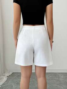 SHEIN PETITE Women's Casual Loose A-Line Bermuda Shorts - White - View 2