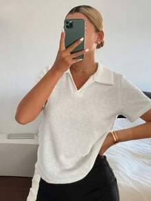 DAZY 女士夏季 Polo 领短袖休闲 T 恤 - 白色 - 查看 5