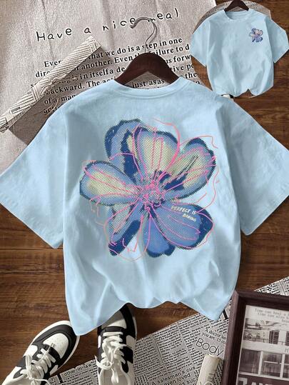 EMERY ROSE Camiseta casual de mujer con cuello redondo y manga corta con estampado floral