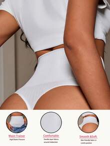 Solid High Waisted Shapewear Thong - White - View 2