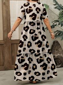 EMERY ROSE Gaun Lengan Pendek Kasual Motif Leopard Ukuran Besar untuk Wanita, Cocok untuk Musim Panas - MultiWarna - View 2