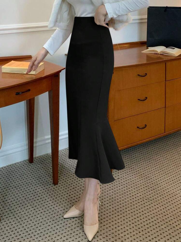 Women's Solid Color High Waist Elegant Mermaid Skirt