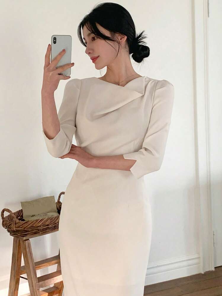 Women's Elegant Waist-Cinched Mid-Length Dress Sundress Summer