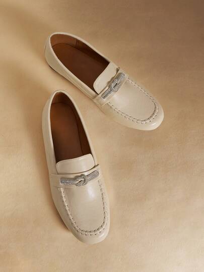 Rosivie Nuevos zapatos de cuero de estilo británico pequeños con hebilla de metal, suela blanda, zapatos Doudou, mocasines retro de mujer de suela plana