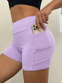 SHEIN EZwear Women's Solid Color Casual Versatile Daily Wear Skinny Shorts - Purple - View 3