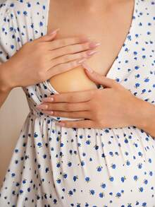 SHEIN Maternity Floral V-Neck Short Sleeve Nursing Top - Blue and White - View 6