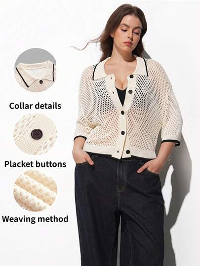 Maija 大码宽松落肩针织开衫，春夏情人节狂欢节时尚女装派对沙滩婚礼度假休闲端庄复古风，尽显老钱浪漫情怀。时尚百搭；舒适有型，优雅休闲，简约日常，必备单品，纯色设计，假日休闲，端庄得体，单身女士适用。