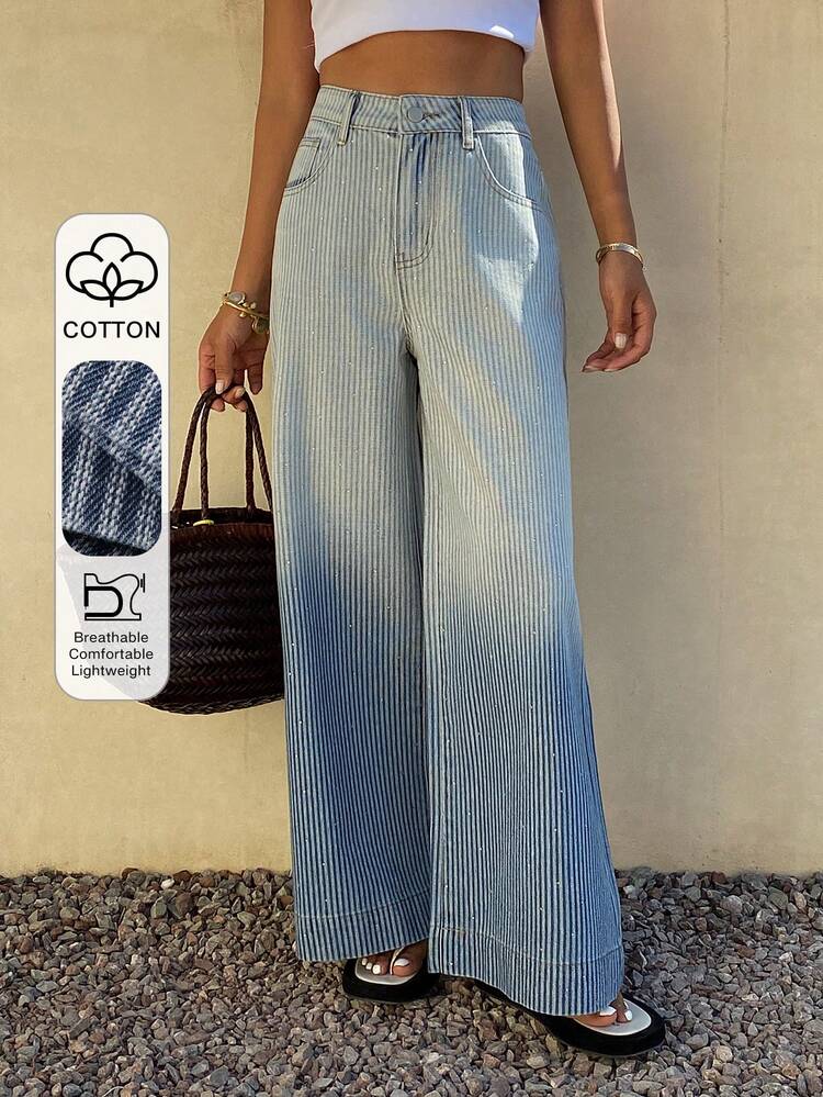 Women's Loose Fit Gradient Washed Wide Leg Jeans, Casual Vacation Summer Pants