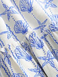 SHEIN Sweetro Women's Bohemian Style Shell & Starfish Print Soft & Comfortable Versatile Bandeau Jumpsuit, Spring/Summer - White - View 4