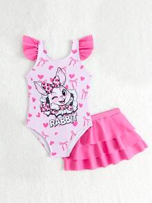 Bộ đồ bơi 2 mảnh in hình thỏ may mắn và bướm dễ thương cho bé gái, chất liệu co giãn, nhanh khô và thoải mái, thích hợp cho bãi biển, hồ bơi, bờ biển, lướt sóng, kỳ nghỉ, du lịch mùa hè. Bộ đồ bơi 2 mảnh cho bé gái hình thỏ, quần áo bơi hai mảnh cho bé gái, đồ bơi cho bé gái, bộ đồ bơi 2 mảnh màu hồng cho bé gái, váy bơi cho bé gái, đồ bơi cho bé gái 2 tuổi, đồ bơi công chúa cho bé gái. - Hồng - Xem 4