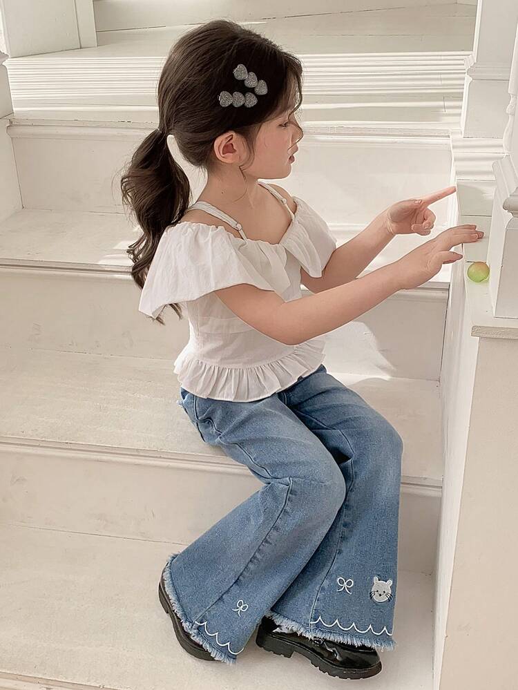 Young Girl Plain Ruched Hem Casual Versatile Daily Wear Camisole Shirt