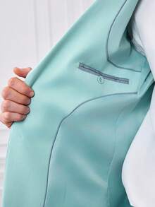Officeau Men's 2 Pieces Elegant Suit Set, Men's Gentleman Solid Color Double-Breasted Slim-Fit Single-Breasted Business Suit Jacket And Pants Set, Suitable For Balls, Parties, Weddings, Etc., Mint Green, Size XS-3XL - Mint Green - View 12