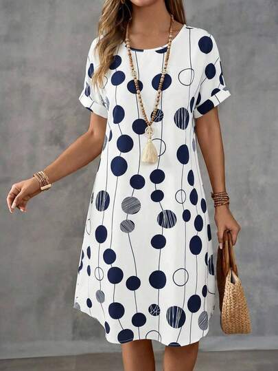 EMERY ROSE Vestido casual de línea A con cuello redondo y sin mangas, estampado, para verano