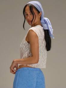 Athîral 女士休闲度假蝙蝠袖刺绣提花薄纱衬衫 - 白色 - 查看 2