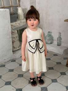 DAZY Baby Girl Bow Decor Korean Style Birthday Party Dress - Apricot - View 4