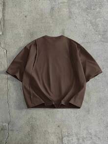 AXEPEAK Men's Casual Standard Size Black T-Shirt With Contrast Rib Knit Crew Neck, Summer - Chocolate Brown - View 2