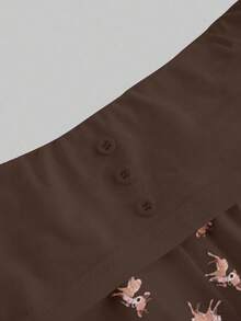 ROMWE J-Fashion 女士可爱鹿刺绣蕾丝吊带背心搭配短裤休闲套装 - 咖啡棕 - 查看 5