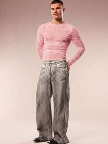 FeverCity Camiseta ajustada de malla transparente y fruncida para hombre - Rosa - Ver 6