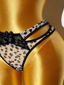 Bare Chapter 2pcs Plus Size Lace Patchwork Lingerie Set Plus Size Lingerie Curve Lingerie Set Cheetah Print Lingerie Set Leopard Print Lingerie Set Matching Bra And Panties Set - Black and White - View 9