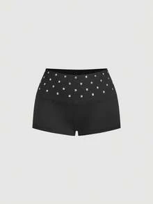 SHEIN MOD Women's Rivet Design Elastic Waist Casual Shorts - Black - View 5