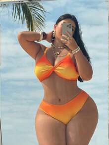 Swim Vcay Plus Size Women Ombre Print Fashionable Sexy Bikini Top - Multicolor - View 5
