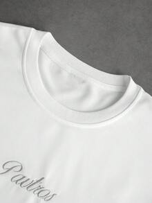 PAVTROS 男士休闲时尚街头标语刺绣印花宽松长袖T恤，适合春秋季日常通勤。 - 白色 - 查看 6