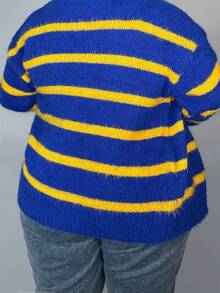 Truni Áo khoác cardigan cổ chữ V sọc nhiều màu sắc thường ngày thu/đông 2025, thích hợp cho tiệc sinh nhật, mặc hàng ngày, đi nghỉ, du lịch, đi biển, tắm nắng, phong cách đường phố, cỡ lớn cho nữ - Màu xanh lam - Xem 3