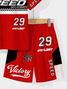 SHEIN Young Boy Casual Simple T-Shirt Set, Classic Cool Sporty Racing Culture Graphic Print, Suitable For Spring/Summer - Multicolor - View 4