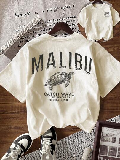 EMERY ROSE Camiseta de manga corta con estampado de letra de tortuga, casual de verano