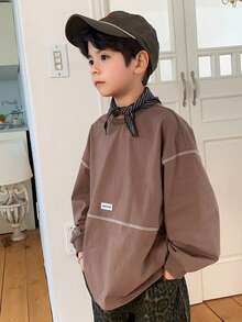 Hapijoa Young Boys' Oversized Crew Neck Long Sleeve Casual Pullover Sweatshirt - Brown - View 8