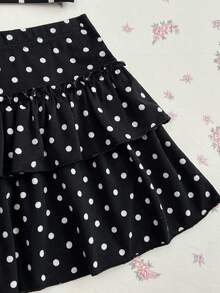 Elamini Women Bow Lace Trim Camisole Top And Layered Ruffle Hem Mini Skirt 2 Pieces Set - Black and White - View 7