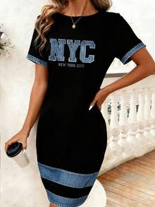 EMERY ROSE 女士圆领字母印花休闲约会外出短裙 - 彩色 - 查看 3