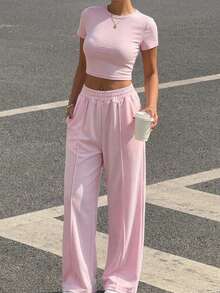 Muchica 女士粉色针织家居服两件套 - 粉色 - 查看 5