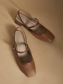 Rosivie Women's Woven Square Toe Chunky Heel Low Heel French Retro Caramel Brown Backless Slip-On Shoes, Suitable For Daily Commute In Summer - Brown - View 1