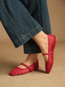 Rosivie Women's Buckle Design Casual Flat Shoes For Daily Wear - Red - View 4