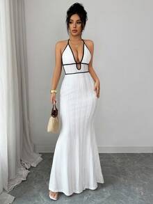 Rafferiza Women's Textured Bodycon Cami Dress, Sexy Vacation/Date Night Outfit, Black Trim, Spring/Summer - White - View 3