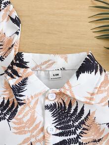 3件套幼儿男童热带植物印花短袖衬衫、短裤和帽子夏季休闲度假套装 - 杏色 - 查看 6