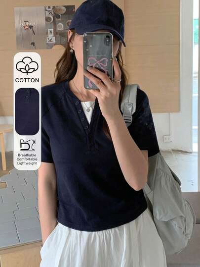 DAZY 少女休闲二合一短袖T恤，夏季日常百搭