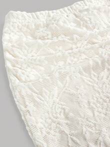 SHEIN Girlism 少女杏色优雅休闲蕾丝边不对称肩短袖T恤和半裙套装 - 杏色 - 查看 10