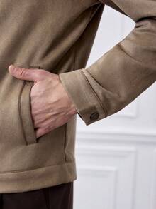 Officeau Áo khoác da lộn nam cổ điển mùa thu/đông, khóa kéo, phong cách quý tộc, giản dị và tối giản. - Màu Tím - Xem 5