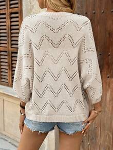 Breezaya Casual Loose Bat-Wing Hollow Out Crew Neck Knitted Top For Women, Apricot, Sprng/Autumn, Spring Outfit Women Summer Tops Summer Outfits For Women Casual Tops For Women Summer Holiday Outfits Beach Vacation Outfits For Women Apricot Top Women's Tops And Blouses Knitted Blouse For Women Pull Overs For Ladies Latest Tops For Women New Arrivals Summer Sweaters For Women Knitted Cover Up Top Summer Jumpers For Women Light Weight Sweaters For Women Elegant Knit Blouse Knit Blouse For Women - Apricot - View 2