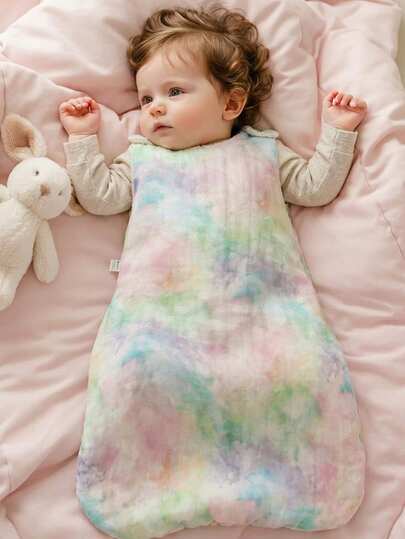 Cozy Pixies 1件彩色扎染婴儿睡袋，双面可用，柔软绒面内衬，适合婴儿秋冬季日常使用