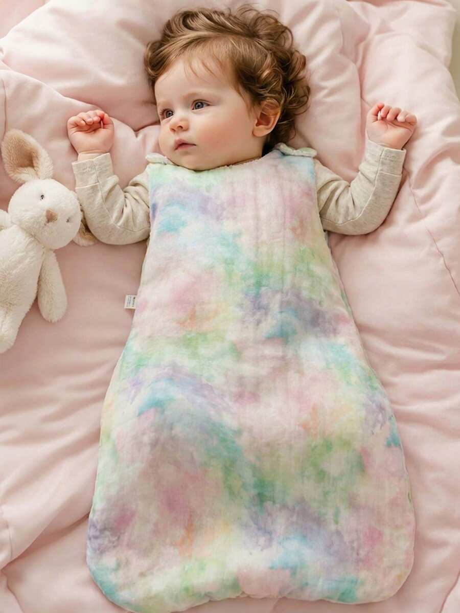 Cozy Pixies 1pc Colorful Tie-Dye Baby Sleeping Bag, Reversible, Soft Plush Lining, Suitable For Infant Autumn/Winter Daily Use - Multicolor - View 1