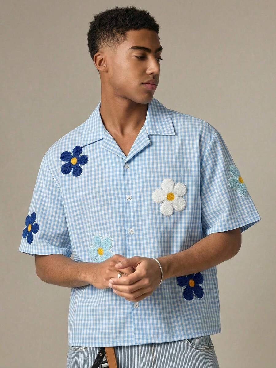 Manfinity Unisex Men's Short Sleeve Shirt With Applique, Spring/Summer - Blue - View 1