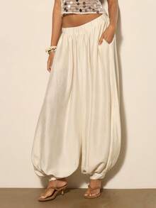 COSMINA 女士优雅灯笼裤，百搭休闲裤，适合通勤、办公、春季外出穿着 - 杏色 - 查看 4