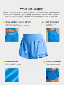 GLOWMODE 3" VitalSwift Miles Ahead leichte, schnelltrocknende, dehnbare, geruchskontrollierende nahtlose Shorts mit umklappbarem Bund für Training, Tennis, Laufen, Fitness - Blue Power - Übersicht 3
