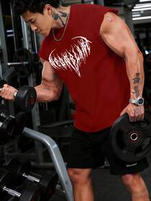 GymBeat Men's Gothic Style Printed Casual Sports Tank Top, Summer - Burgundy - View 3